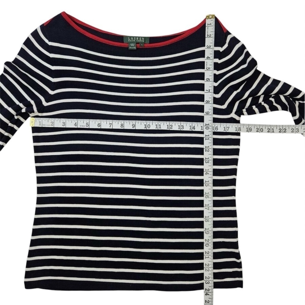 Lauren Ralph Lauren Striped Cotton Knit Top Navy White Nautical Shirt Size Large - Picture 5 of 7